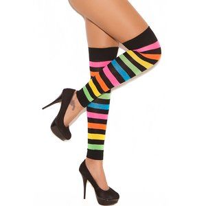 Neon Rainbow Striped Thigh High Leg Warmers